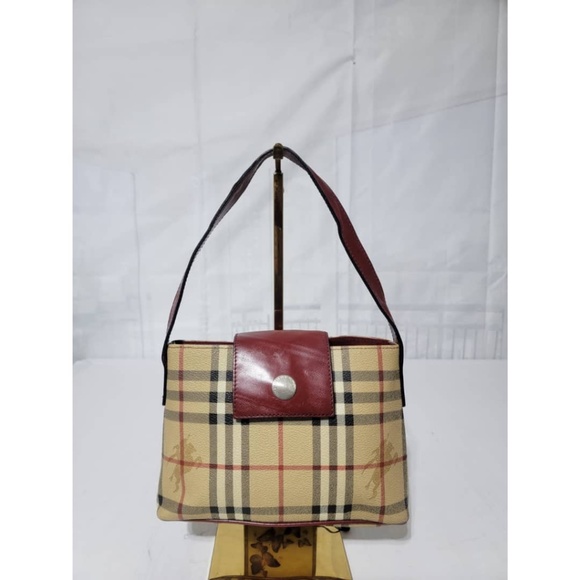 Authentic Burberry haymarket pattern Shoulder Bag Beige/Dark red - Picture 1 of 13